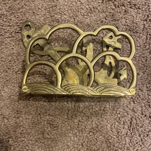 Brass metal nautical anchor napkin holder letter vintage MCM - Picture 3 of 3